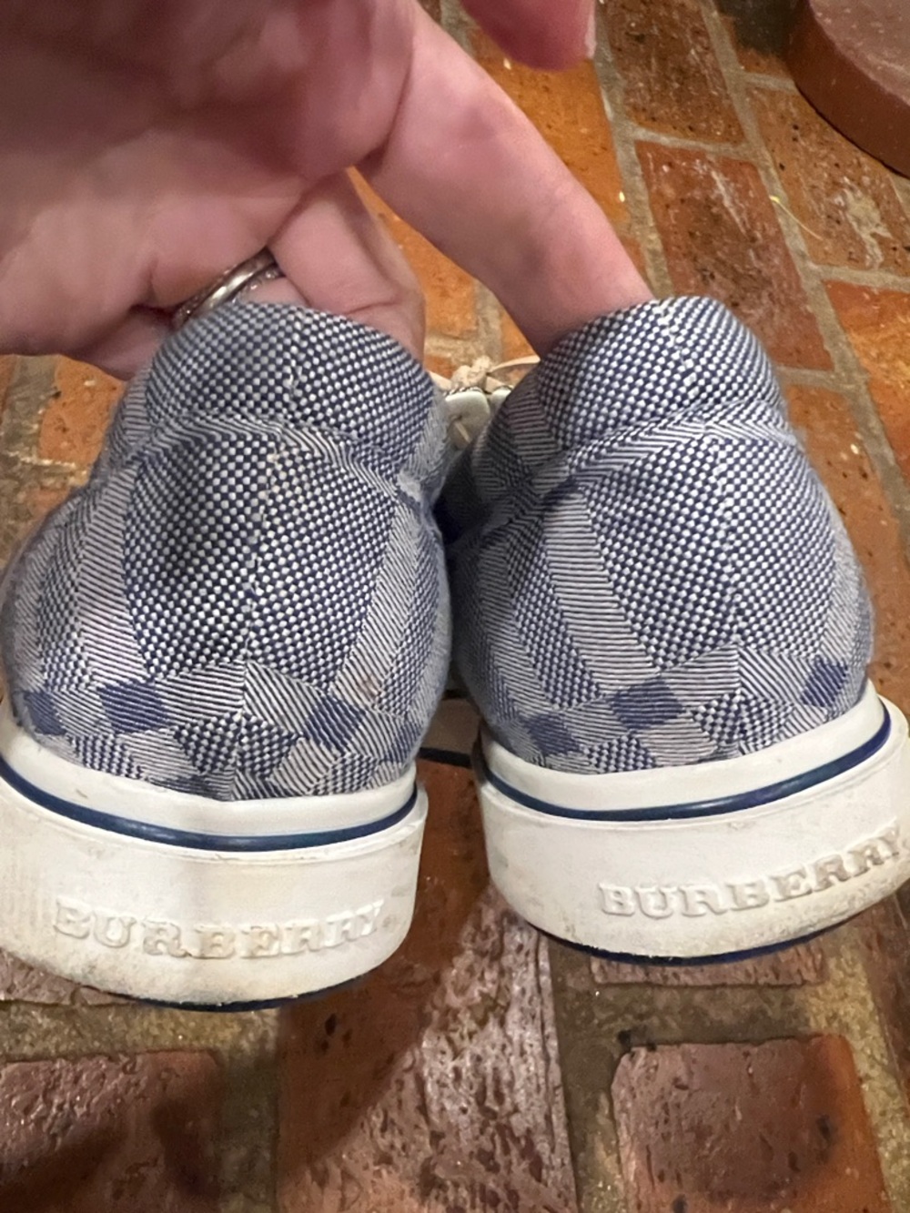 Burberry Unisex Blue Check Canvas Sneakers with Tan Laces - Picture 9 of 13